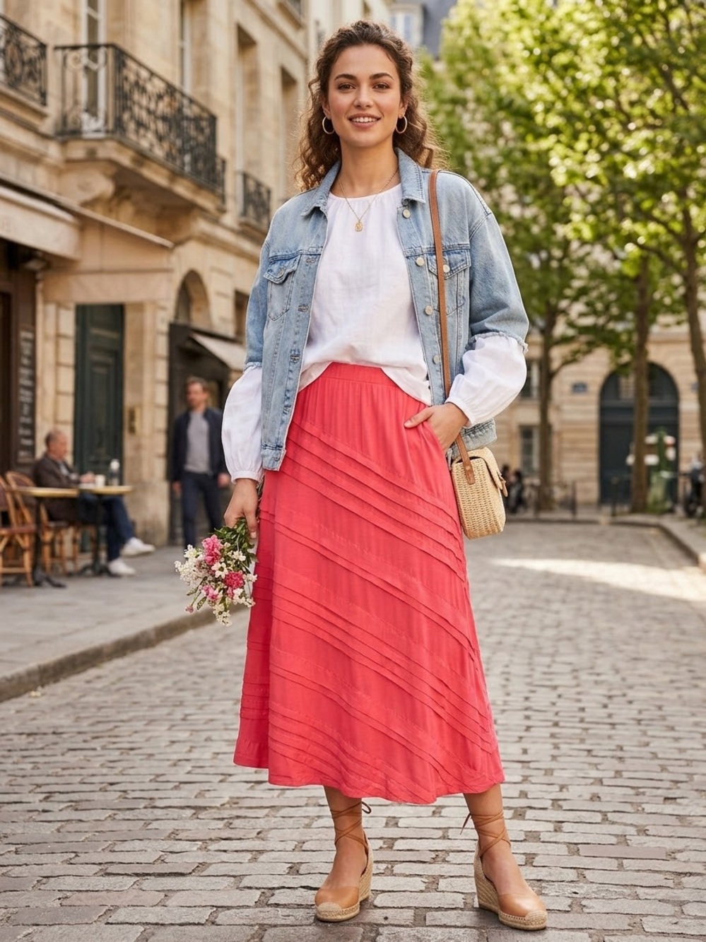 Soft Surroundings bright pink Diagonal Pintuck Pleated Knit Midi Skirt Medium